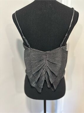 NWT Express Sz:S Pleated shimmer Metallic Bow Back Top Formal Cocktail Gray.